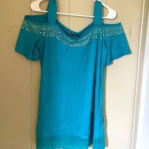 Beaded gold sequin top, cut outs at the shoulders